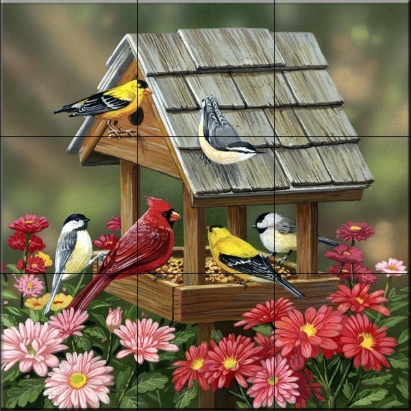 Tile Mural Kitchen Backsplash Backyard Birds Fall Feast 12 75 W X   Home Design 