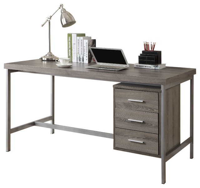 Dark Taupe Reclaimed-Look/Silver Metal 60in.L Office Desk