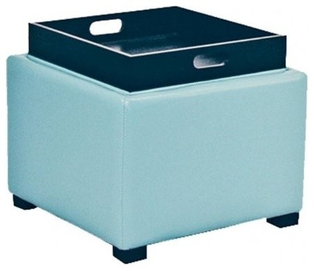 Cameron Square Leather Ottoman With Tray