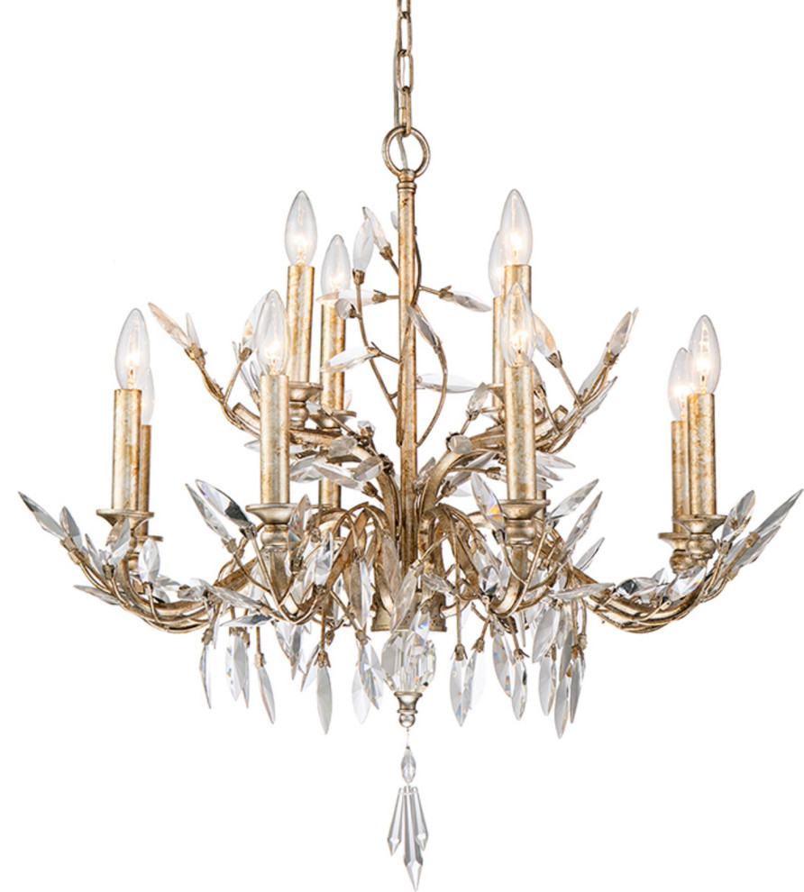 Antique Glazed Chandelier with Flower Inspired Crystals - Silver