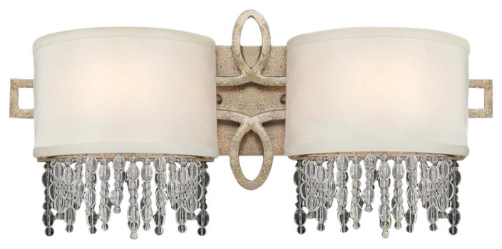 Two Light Crystal - Clear Gold Dust Pale Cream Shade Vanity