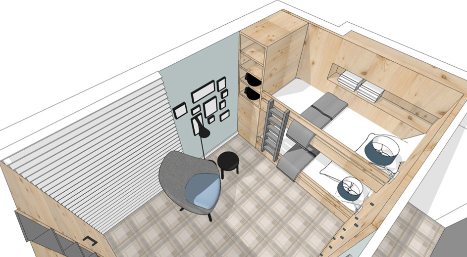 Appartment in der Schweiz - Entwurf  Gästeschlafzimmer mit einem Hochbett