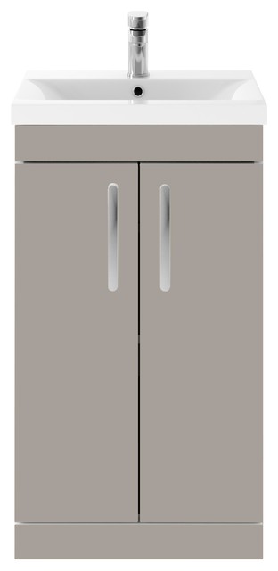 Athena Floor-Mounted Bathroom Vanity Unit, Stone Grey, Wide Rim Basin, 50 cm