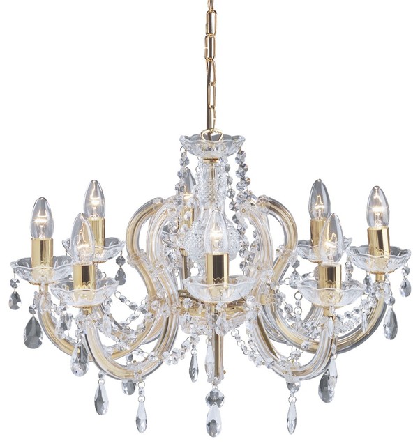 Marie Therese 8-Arm Crystal Glass Chandelier, Polished Brass