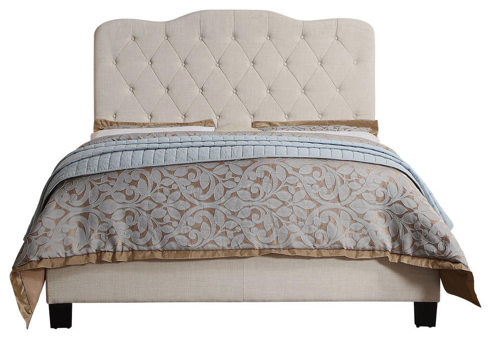 Andrea Upholstered Panel Bed, Beige, Full