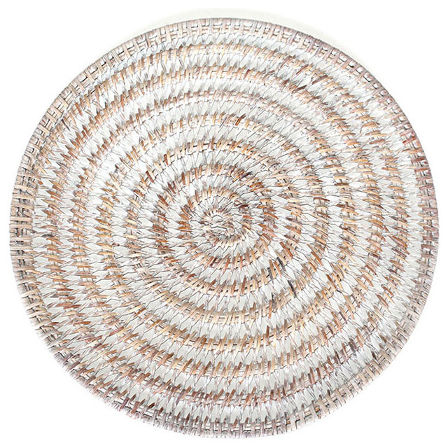 Round Rattan Placemats, Set of 4, White Beach Style Placemats by Hudson & Vine
