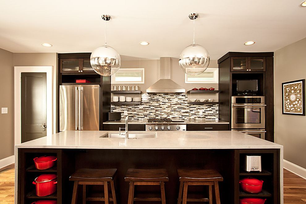 Contemporary kitchen in Atlanta with stainless steel appliances.