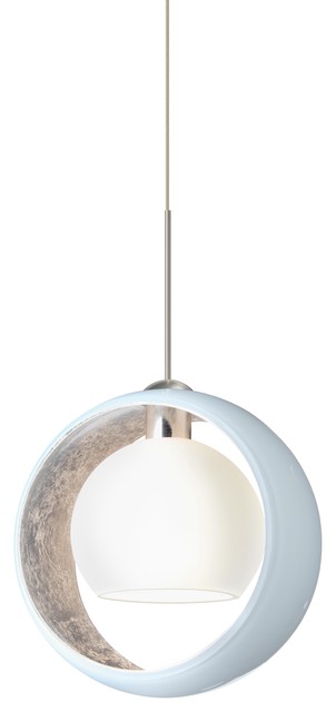 Pogo 1-Light Led Mini Pendant With White And Inner Silver Glass Shade