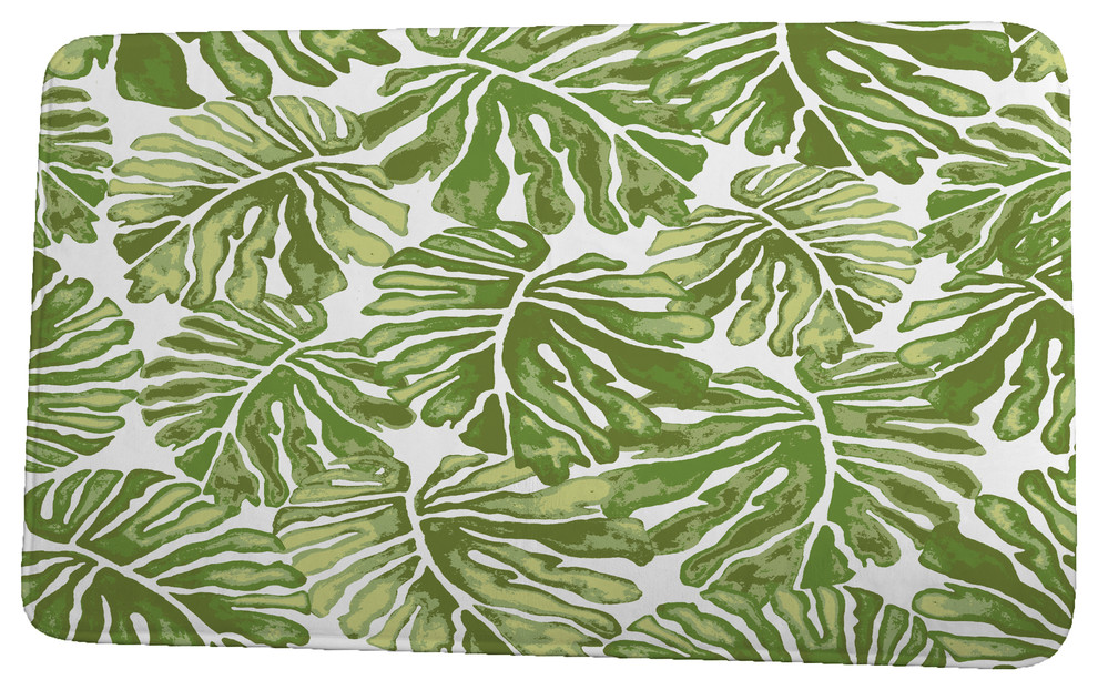 Tropical Resort Palm Leaves Floral Print Bath Mat, Green, 17"x24"