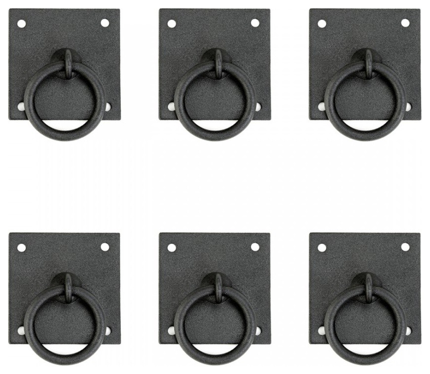 Black Wrought Iron Mission Ring Cabinet Pull Drop Style Rust Resistant Pack of 6