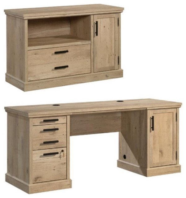 Home Square 2Piece Set with Space Credenza Desk & Small Filing