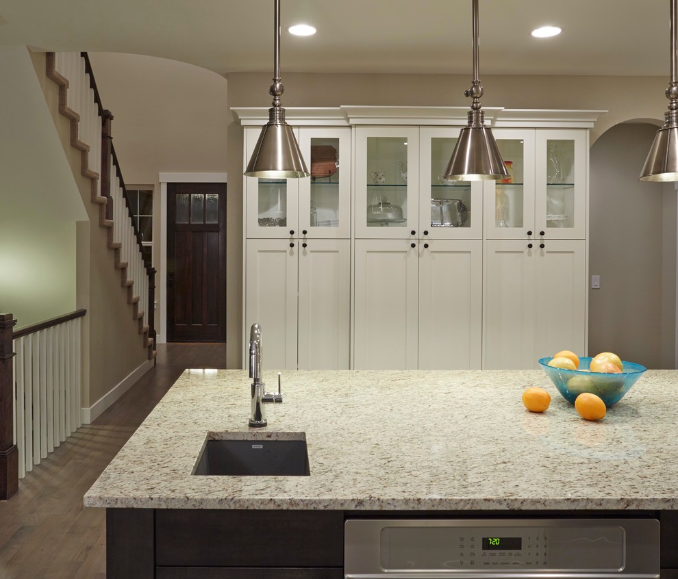 Large transitional home design photo in Denver