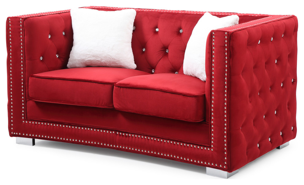 Miami Red Velvet Loveseat Contemporary Loveseats by Homesquare