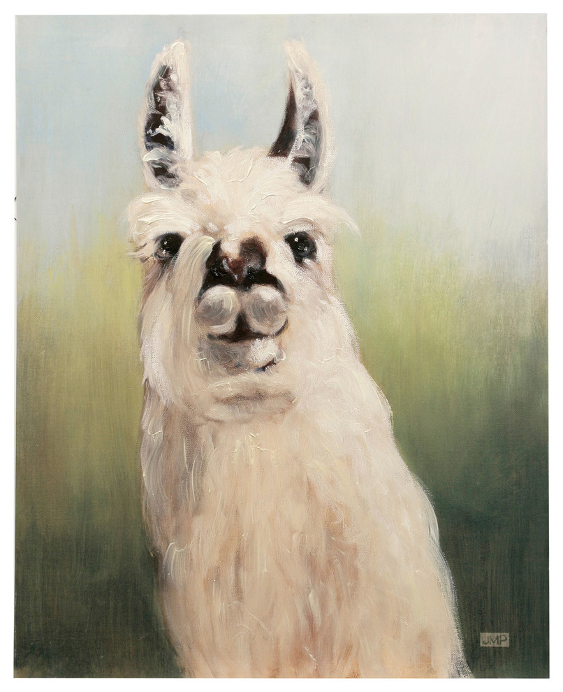 Llama Headshot Art - Canvas Print with Handpainting