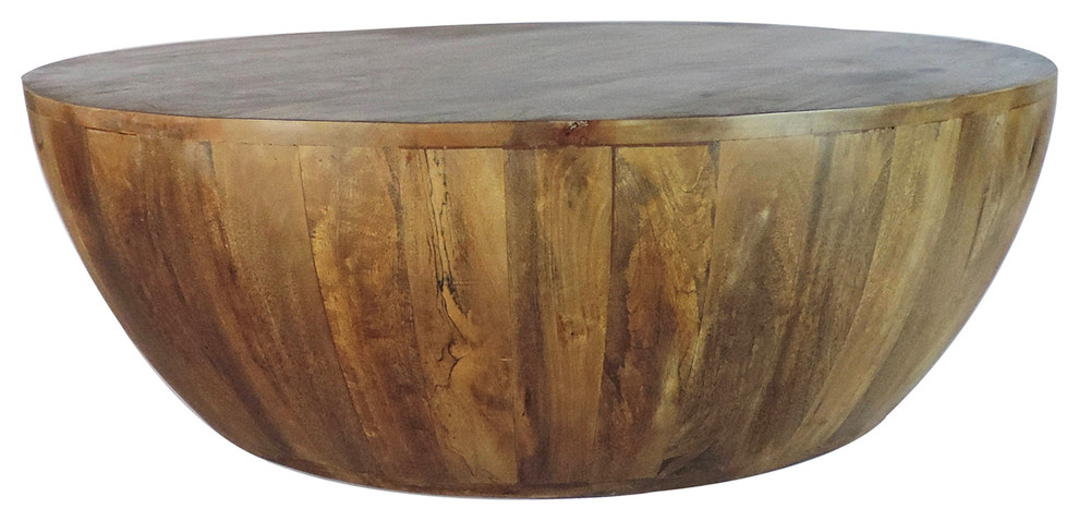 Benzara UPT-32180 Mango Wood Round Shape Coffee Table, Dark Brown