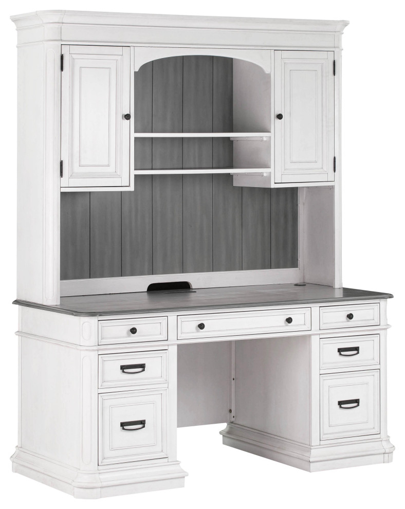 Roanoke White Credenza & Hutch SET Transitional Desks And Hutches