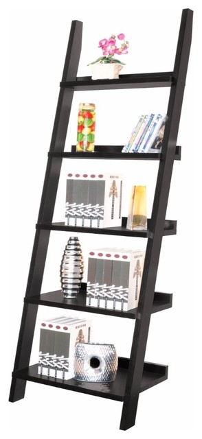 Exhibiting Modern Ladder Bookcase With Five Shelves, Black