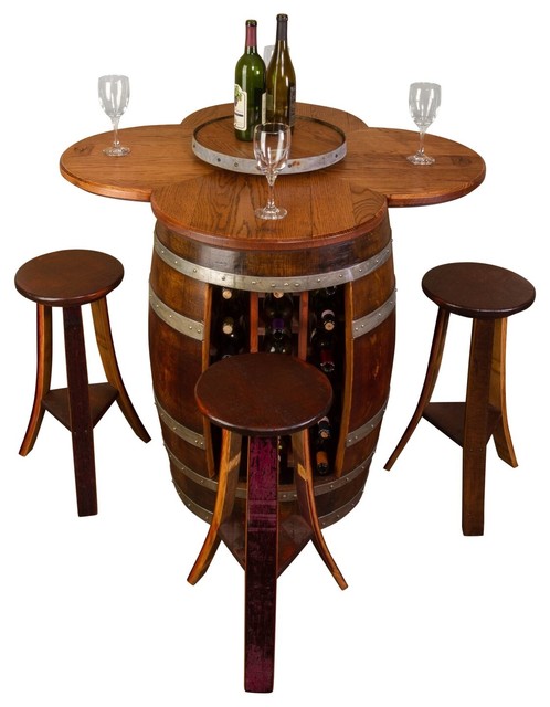 Wine Barrel Table Set With Rack Base - Rustic - Indoor Pub ...