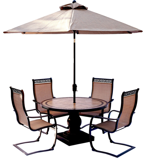 Monaco 5 Piece Outdoor Dining Set C Spring Chairs Tile Table 9 Ft Umbrella Traditional Outdoor Dining Sets By Almo Fulfillment Services