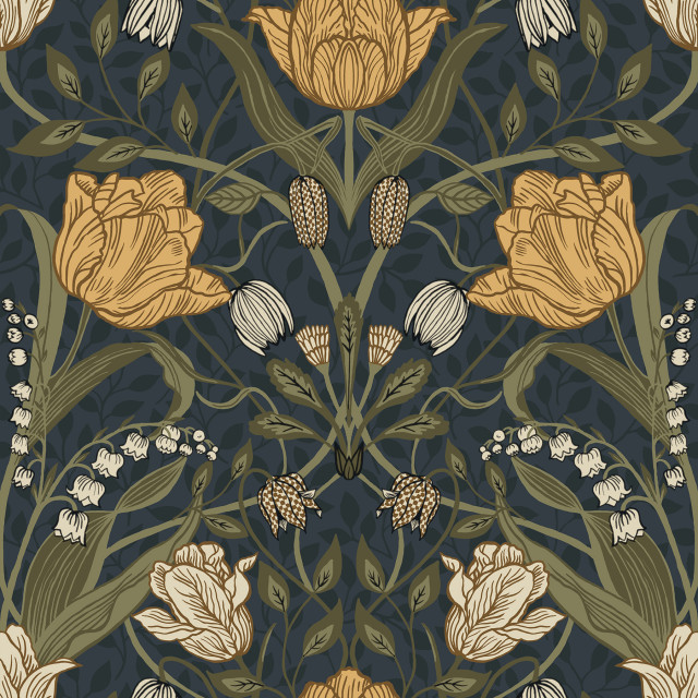 Filippa Navy Tulip Wallpaper, Bolt