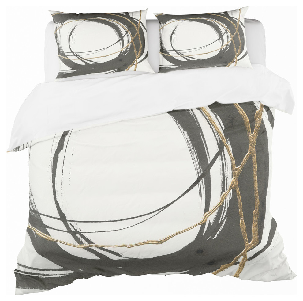 Gold Glamour Circle Iii Duvet Cover Set, Full/Queen