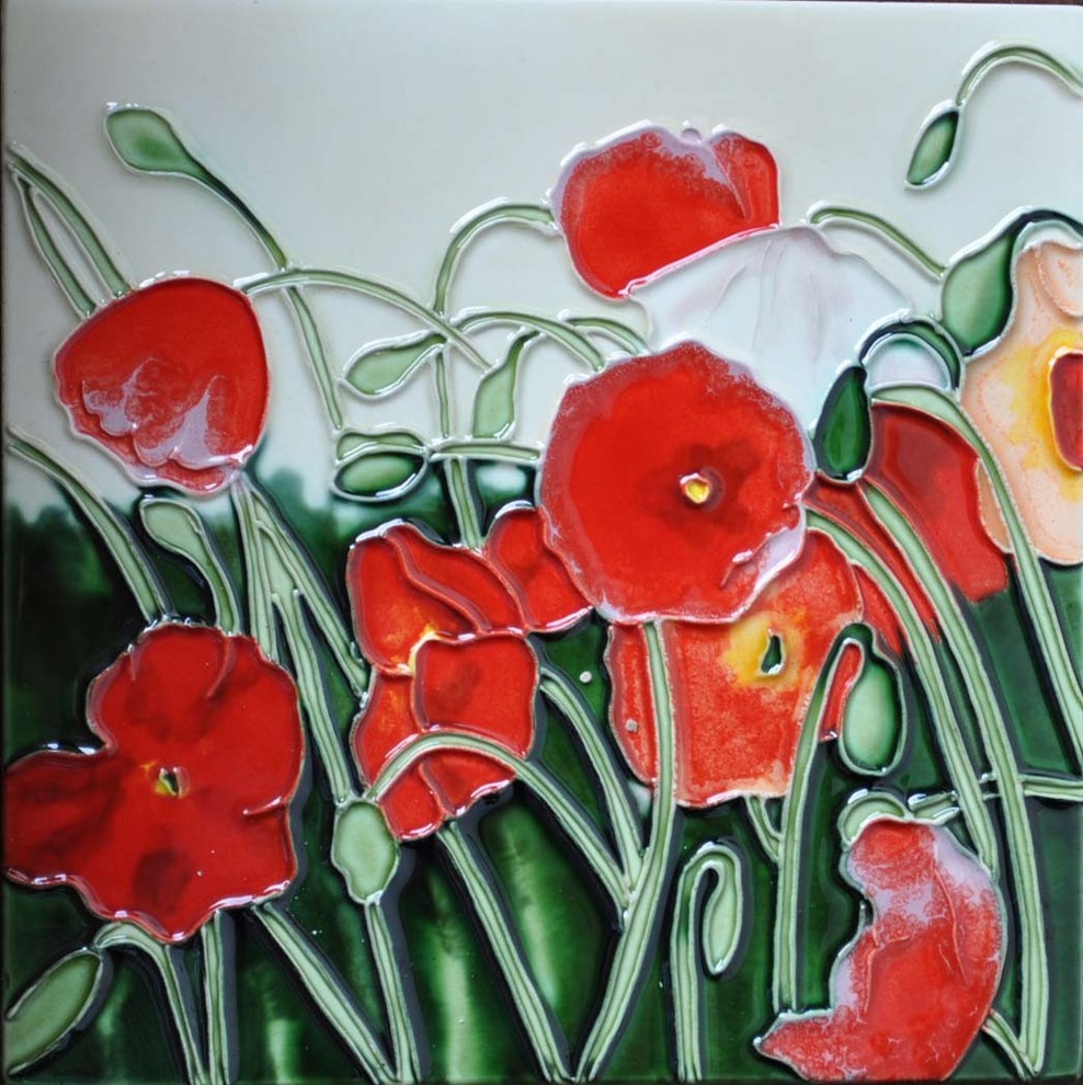 Poppy Flowers Tile Traditional Prints And Posters by