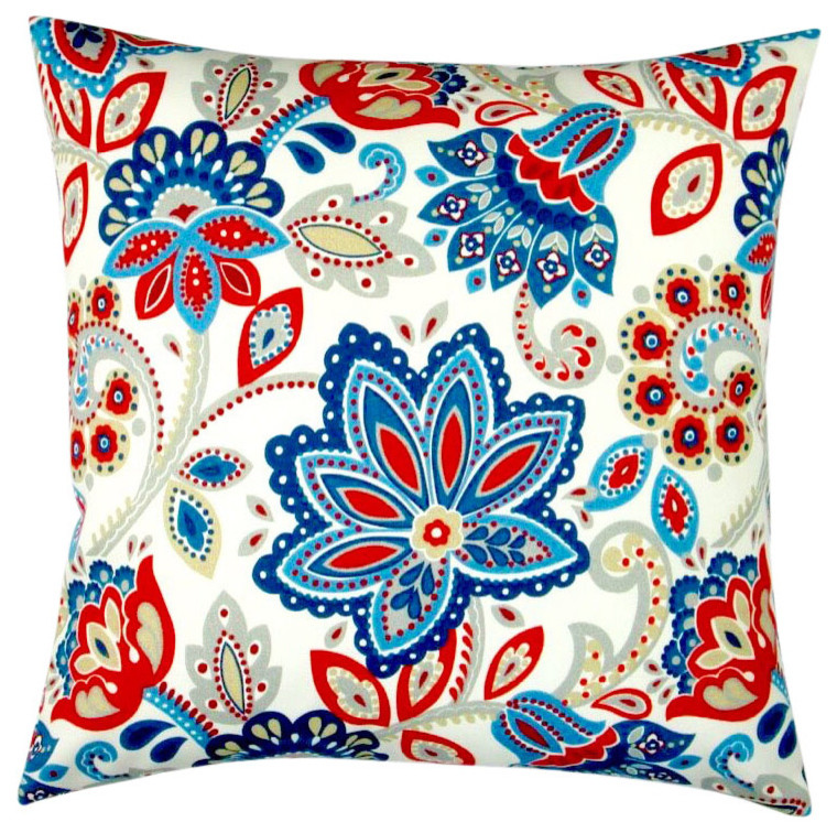 Set of 2 Navy Blue & Multicolor Floral Mozaic Company AMPS115753 Indoor Outdoor Lumbar Pillows 12 x 18