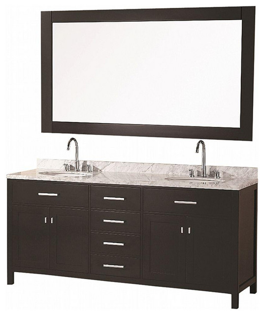 London 72" Espresso Double Sink Vanity Set Transitional Bathroom
