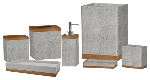 nu steel Concrete 7Pc Set Bath Collection-Stone Grey - Transitional - Bathroom  Accessory Sets - by TATARA | Houzz