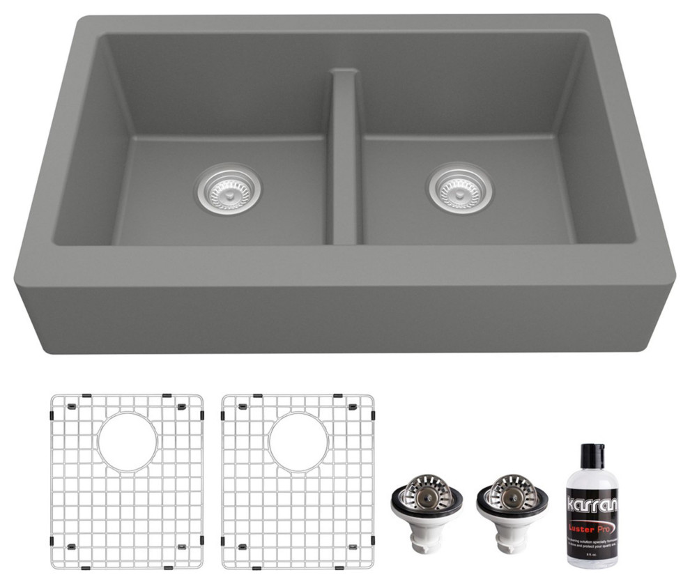 Karran Retrofit Farmhouse Quartz 34" Double Bowl Sink Kit