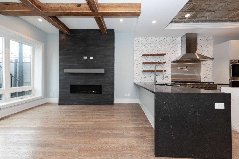 Chicago Luxury Fireplace Wall & Kitchen Renovation