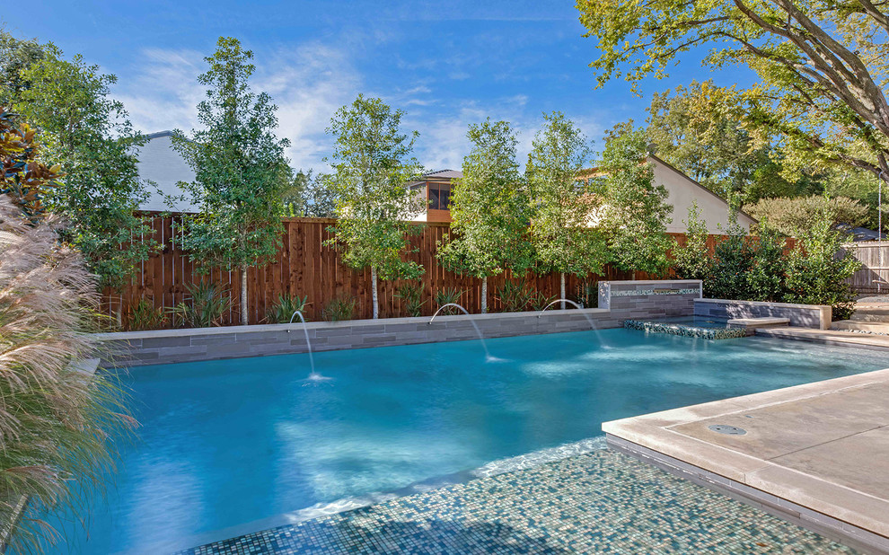 This is an example of a modern pool in Dallas with concrete pavers.