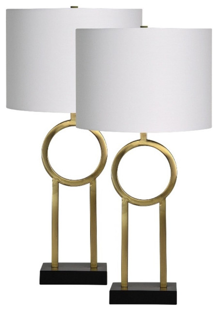 Renwil Burlington 1-Light Modern Metal Table Lamp in Brass & White (Set of 2)