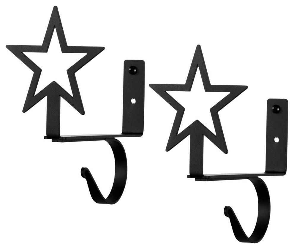 Wrought Iron Star Curtain Rod Shelf Brackets Set Southwestern