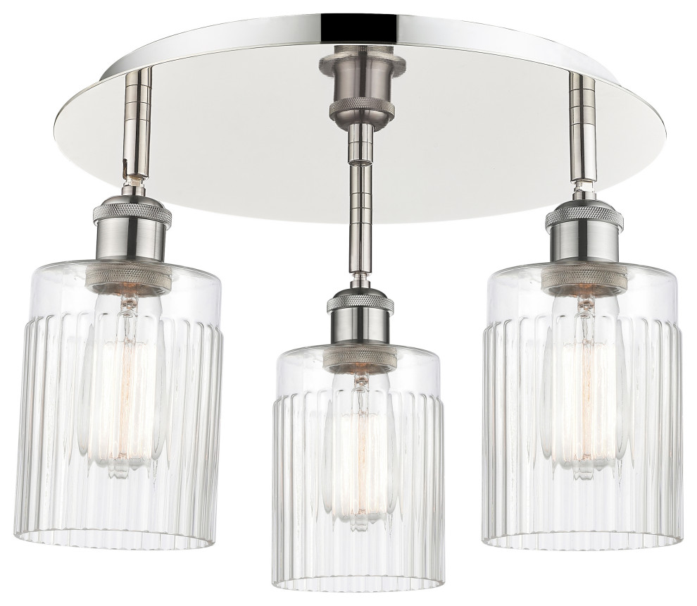 Hadley3 Light 16" Flush MountPolished Nickel, Clear Glass Shade