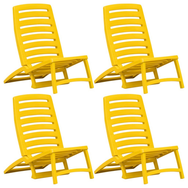 Vidaxl Folding Beach Chair, Set of 4, Plastic Yellow Contemporary