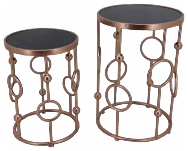 Metal Tall Accent table, Gold, Set of 2 Contemporary Coffee Table Sets by Ami Ventures Inc