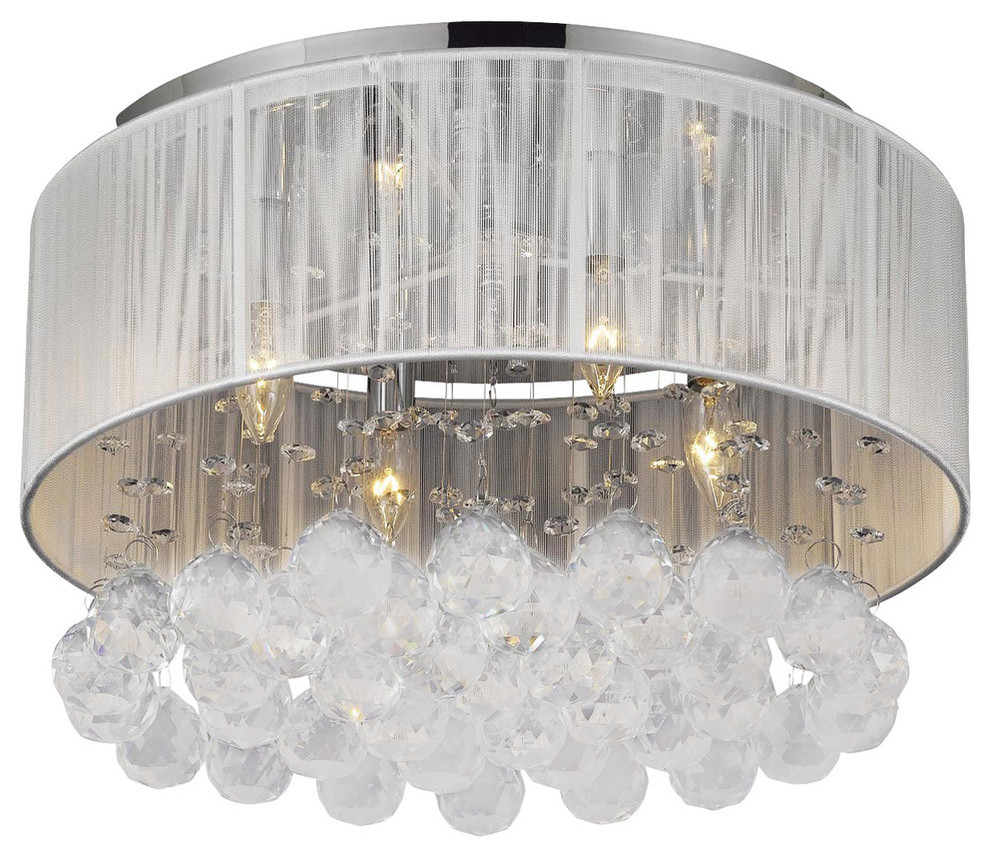 Flush Mount With 4-Light Chrome and White Shades Crystal Chandelier
