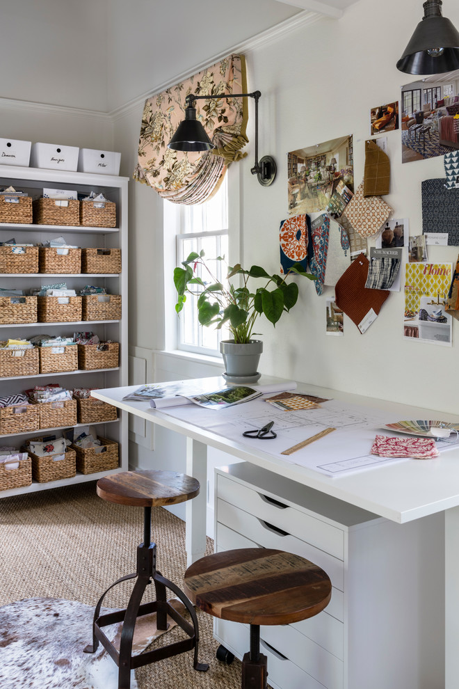 Inspiration for a small transitional home office in Boston.