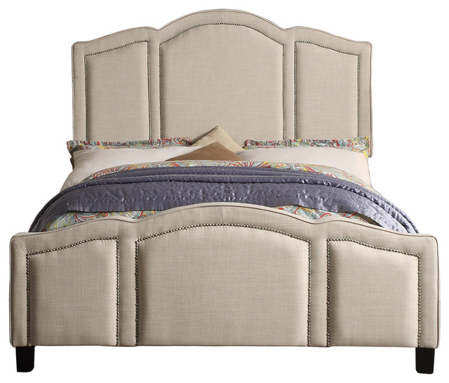 Niagara Queen Upholstered Panel Bed, Beige, Queen - Transitional
