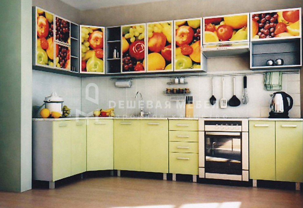 Г-образная кухня "Корнер арт.45" с фотопечатью