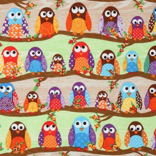 cute colourful owls fabric What a Hoot USA designer