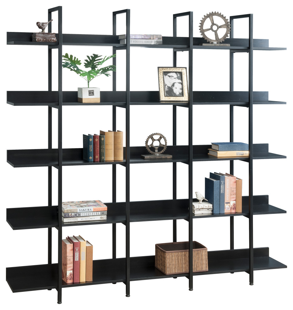 TATEUS Bookcase Home Office Bookshelf, Vintage Industrial Style Shelf 5