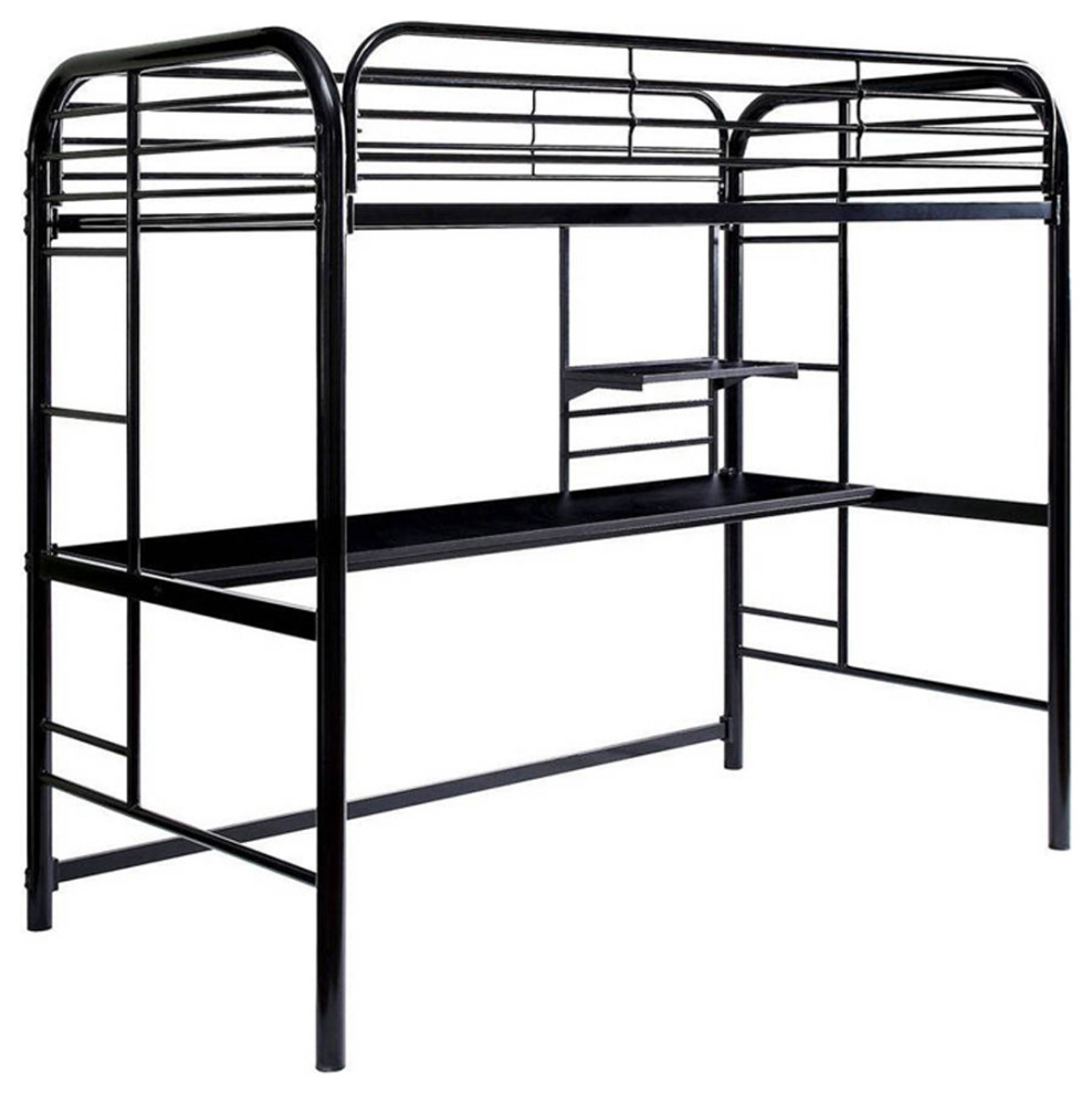 Metal Twin Loft Bed with Workstation, Black Transitional Loft Beds by Simple Relax Houzz