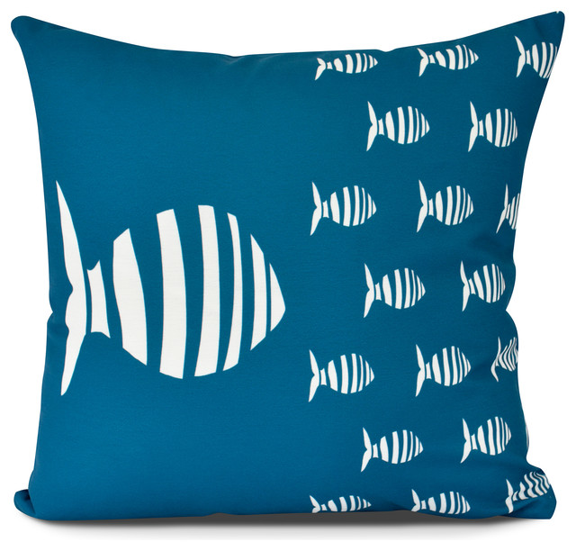 Shark Tank Animal Print Outdoor Pillow Navy Blue Beach Style