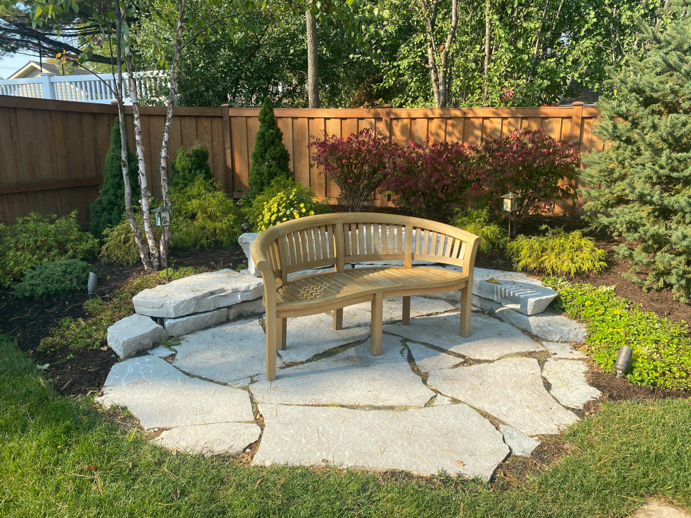 Inspiration for a large transitional backyard brick patio kitchen remodel in Chicago with a roof extension
