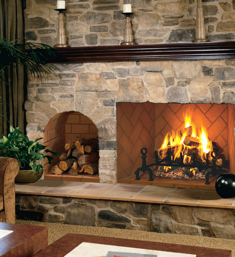 Wood burning fireplace Rustic Basement Albuquerque by Builders