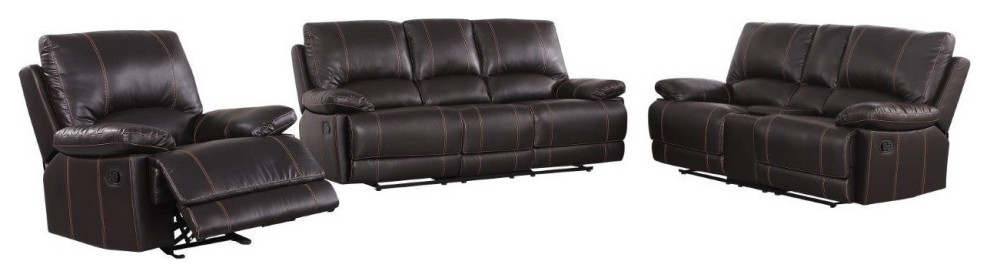 Three Piece Indoor Brown Faux Leather Five Person Seating Set