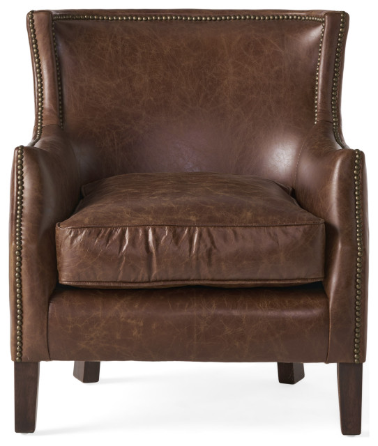 Tiller Top Grain Vintage Design Brown Leather Club Chair