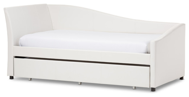 Vera White Faux Leather Upholstered Curved Sofa Twin Daybed With Curved Sofa Twin Daybed